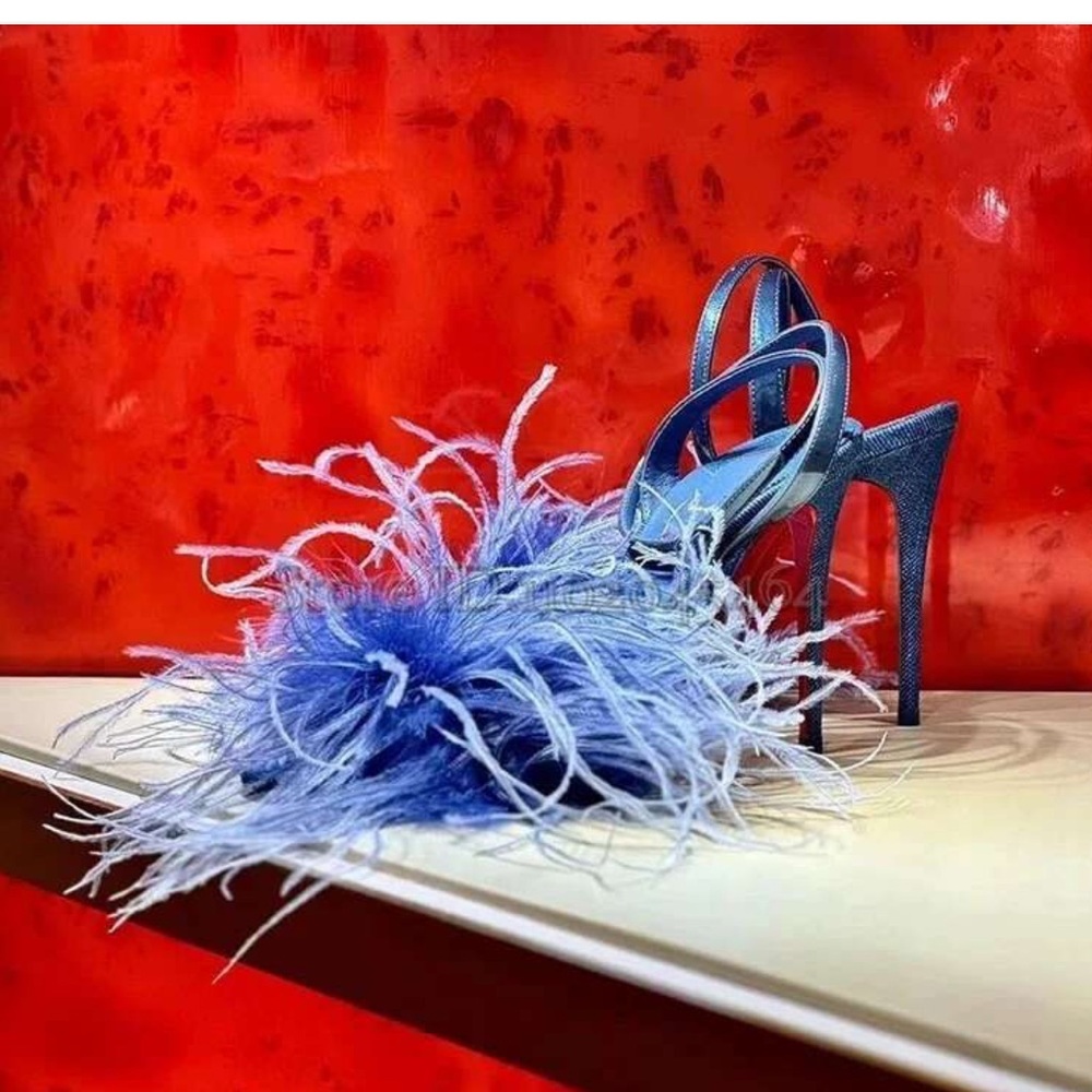 Blue Feathered Women's Sandals - Picture 4 of 6